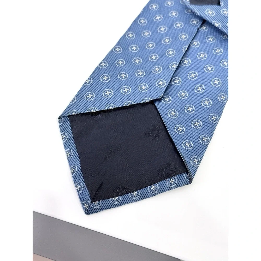 BROOKS BROTHERS Silk Tie USA Blue White Geometric W:3.8